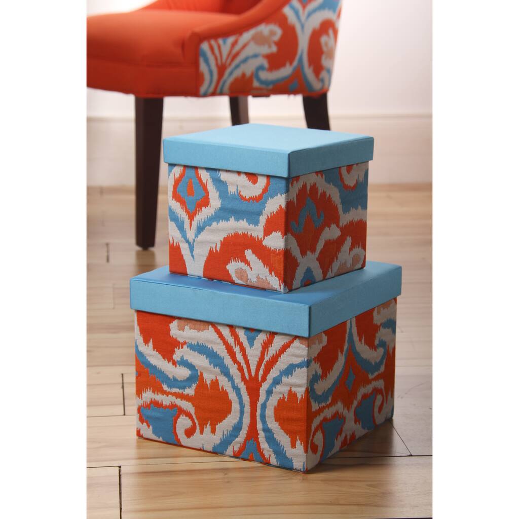 Ikat Square Applique Boxes( (Set of 2)