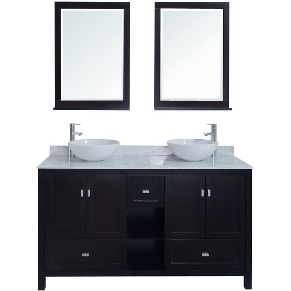 Dakota 60 inch Espresso/ Carrera Marble Double Sink Vanity Stufurhome Bath Vanities