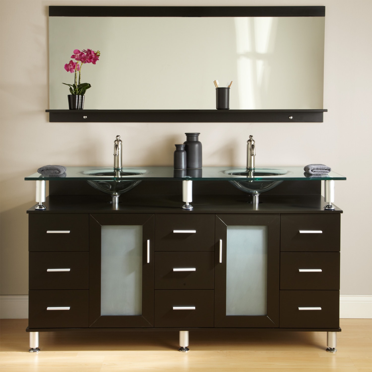 Kokols Kokols Double Tempered Glass Top Vanity Espresso Size Double Vanities