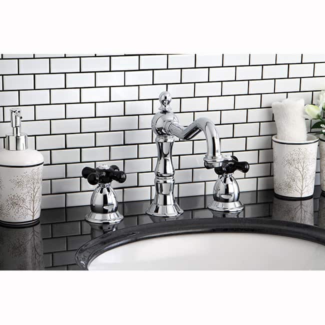 Kingston Brass Elegant Chrome and Black Widespread Bathroom Faucet - Cross Handle