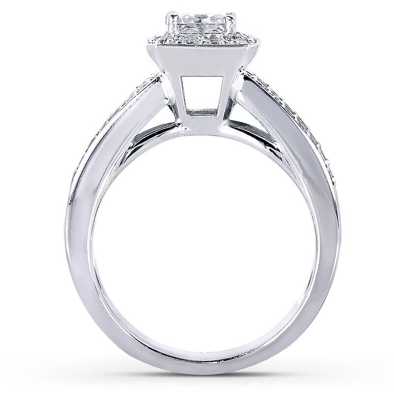 Annello 14k White Gold 1 2/5ct TDW Princess Shape Diamond Halo Ring