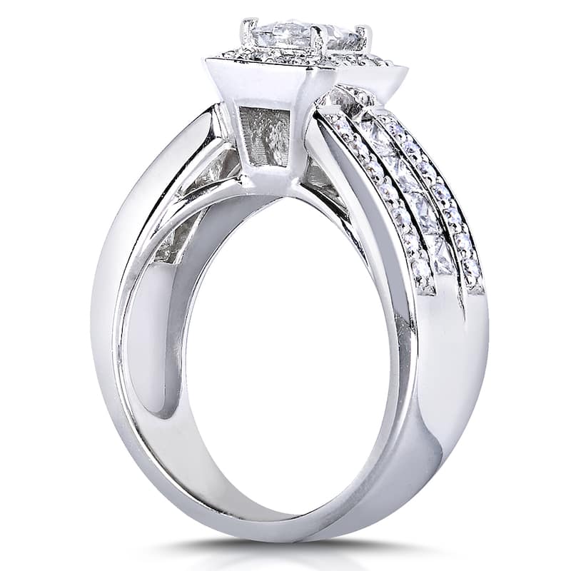Annello 14k White Gold 1 2/5ct TDW Princess Shape Diamond Halo Ring