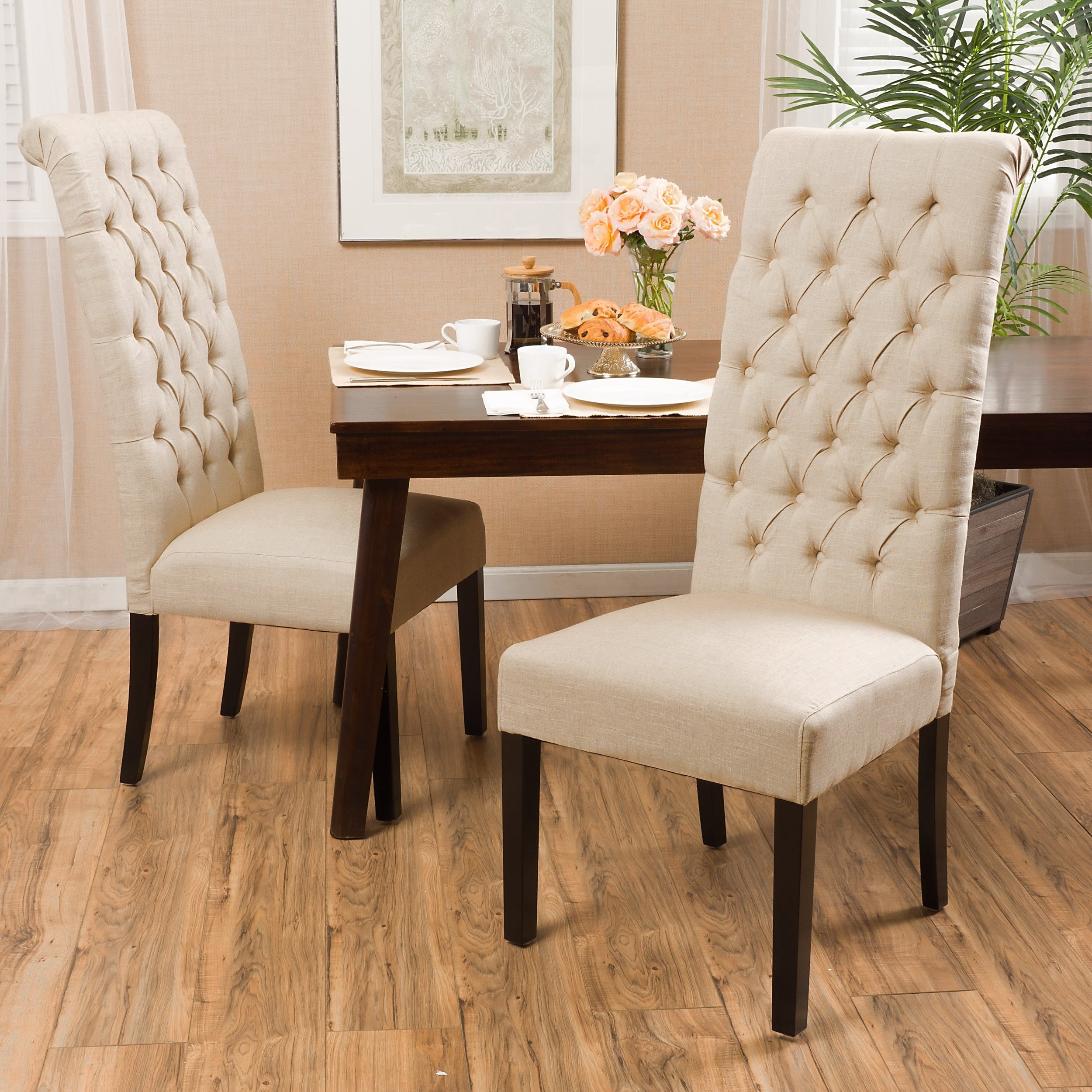 Christopher Knight Home Tall Dark Beige Tufted Dining Chair (set Of 2)