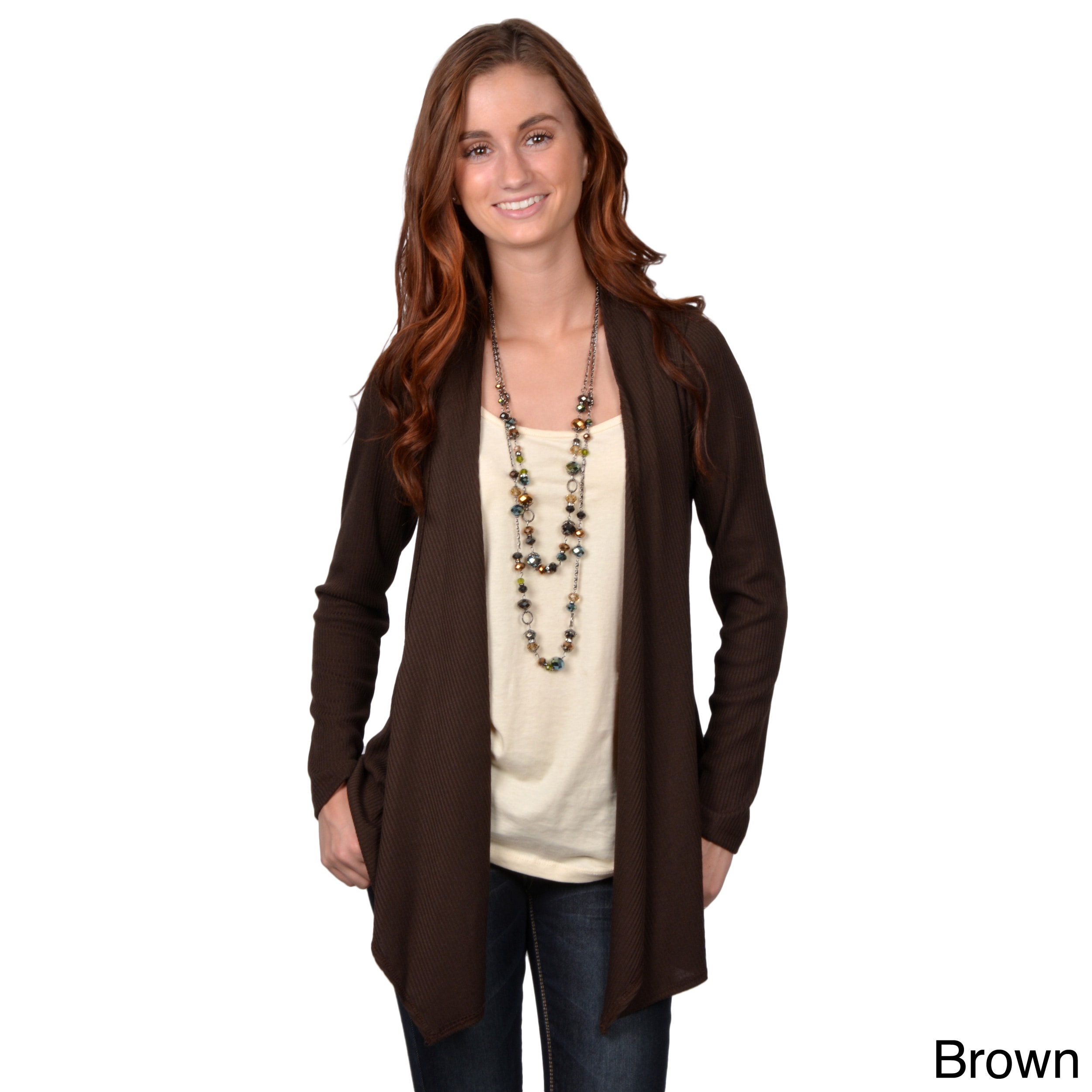 Journee Collection Juniors Ribbed Open Front Long sleeved Cardigan