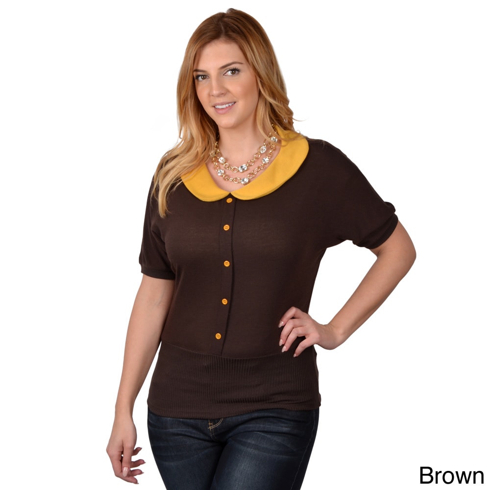 Journee Collection Journee Collection Juniors Contemporary Plus Short sleeve Collared Top Brown Size S (1  3)