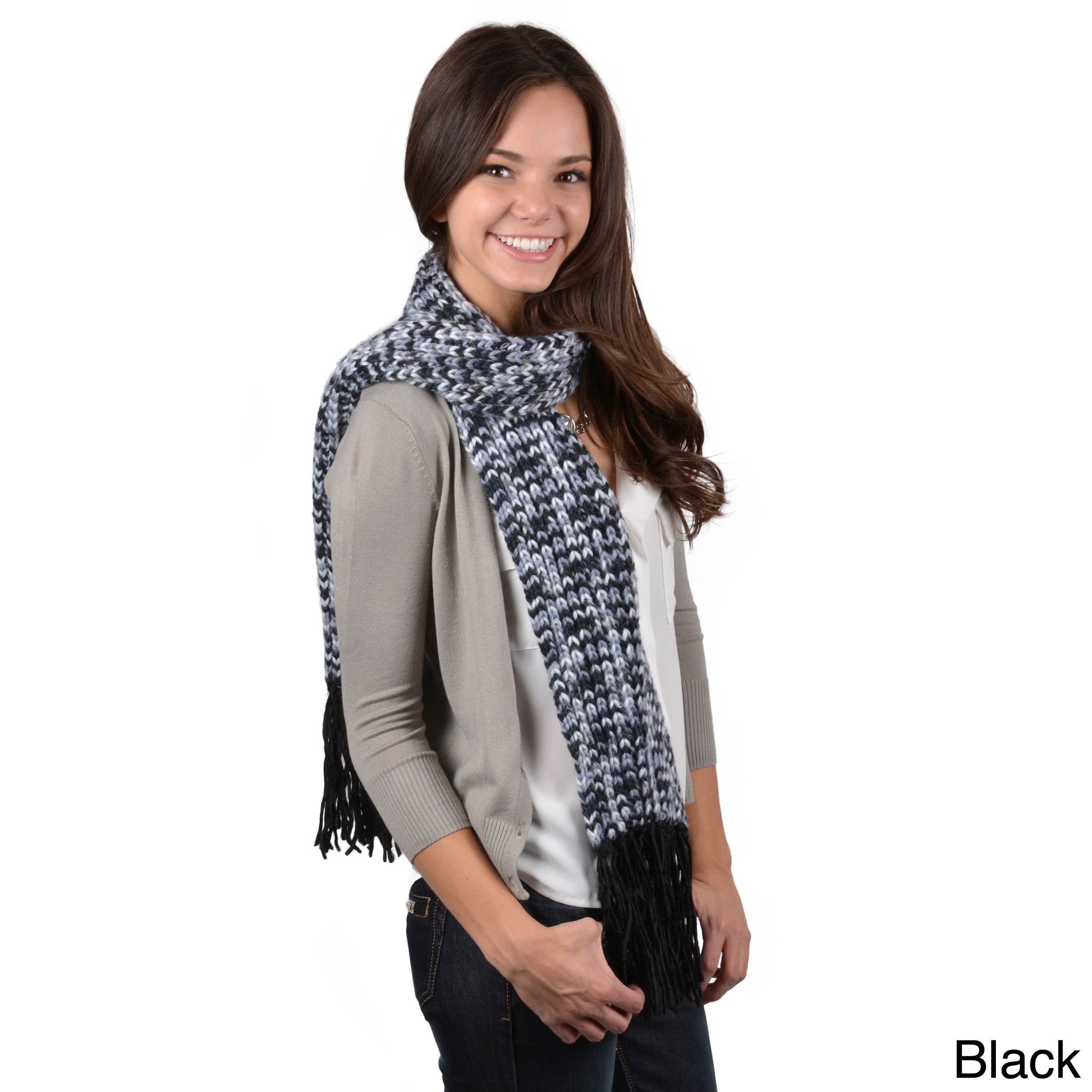 Journee Collection Womens Multicolor Fringe Knit Scarf