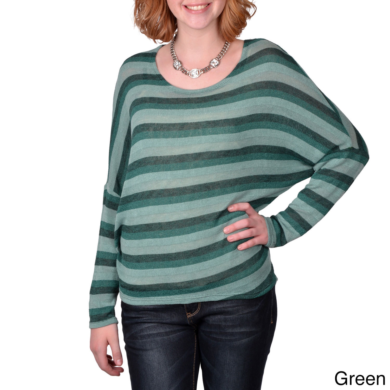 Journee Collection Juniors Striped Long sleeve Top With Scoop Neckline