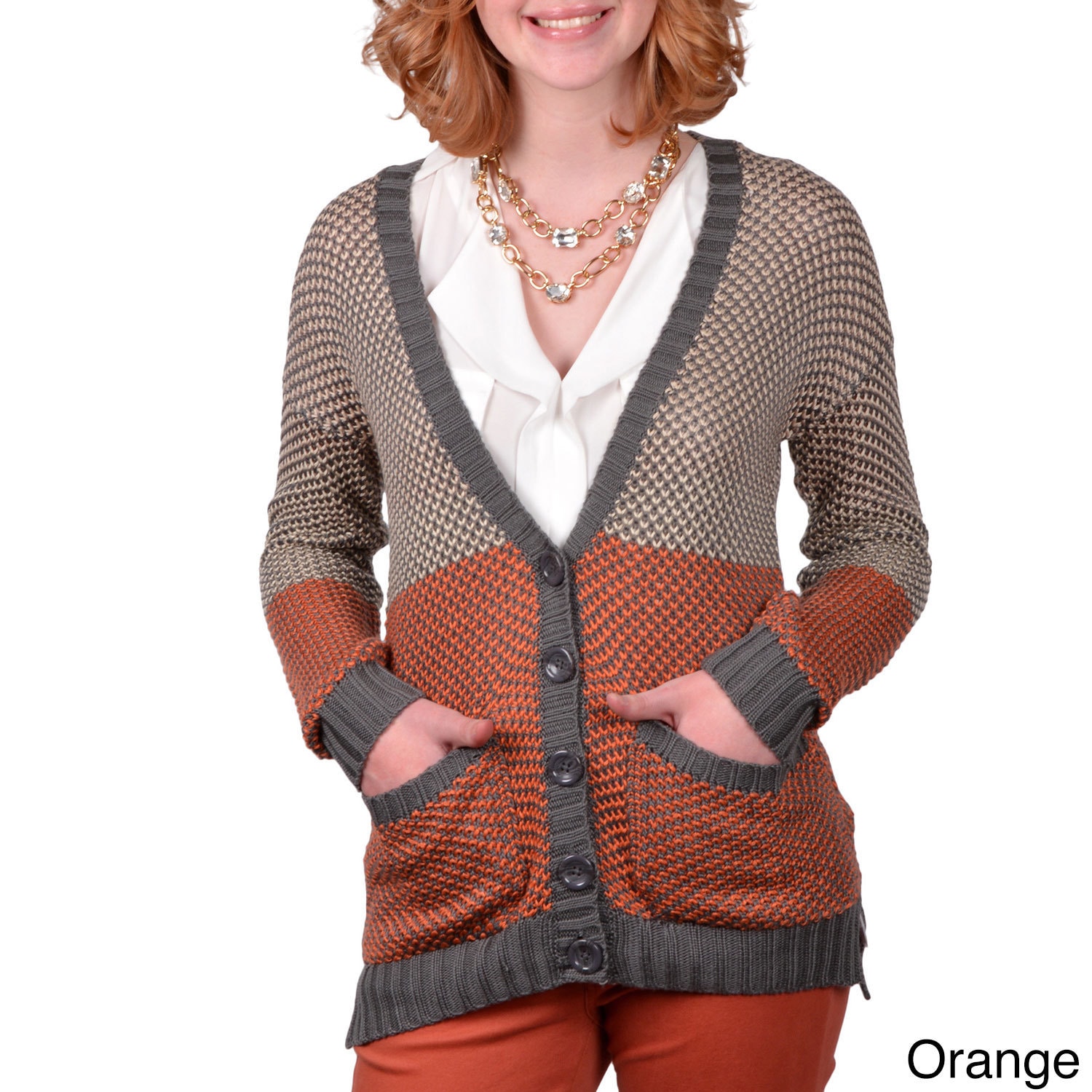 Journee Collection Journee Collection Juniors V neck Cardigan Sweater Orange Size S (1  3)