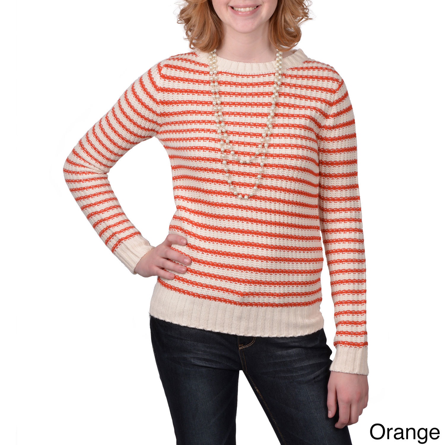 Journee Collection Journee Collection Juniors Lightweight Striped Knit Sweater Orange Size S (1  3)