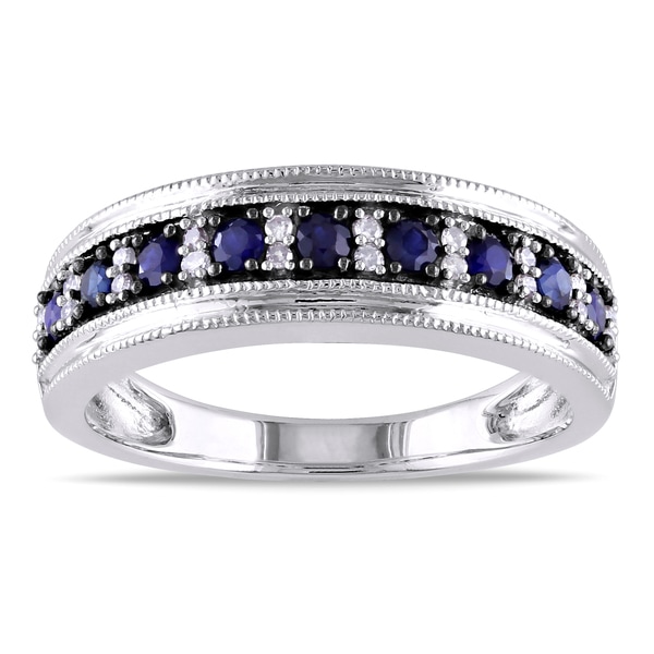 Miadora 10k White Gold Sapphire and 1/10ct TDW Diamond Ring (G H, I1