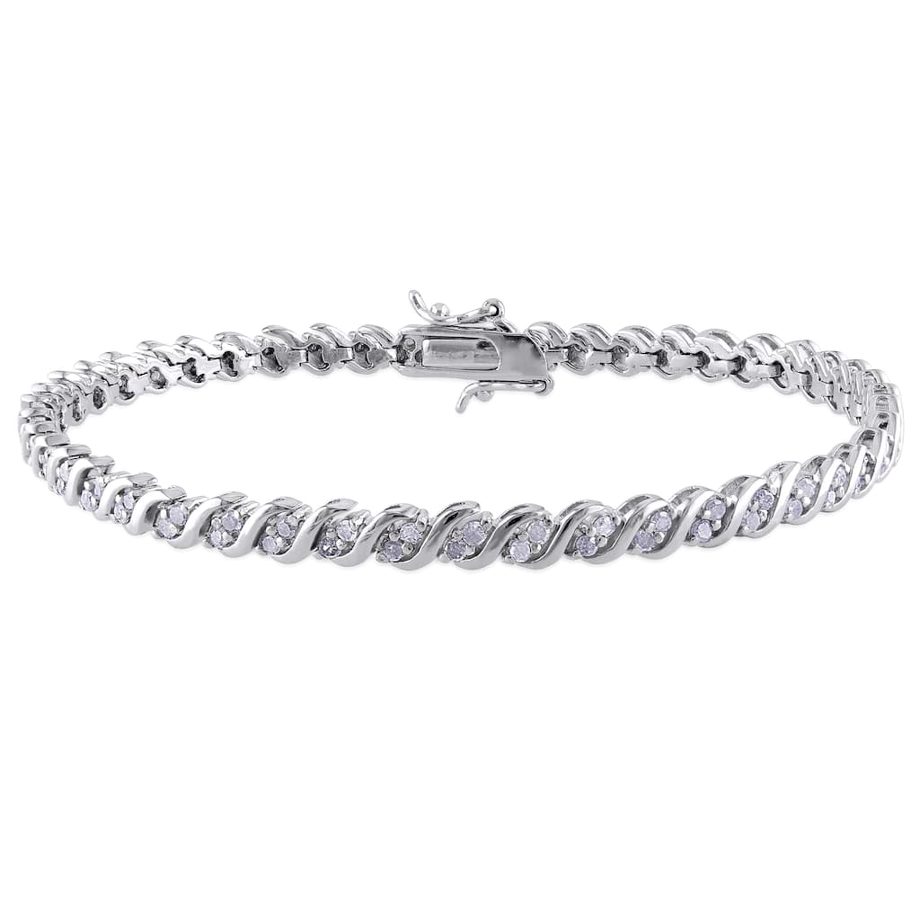 Miadora Sterling Silver 1ct TDW Diamond Tennis Bracelet
