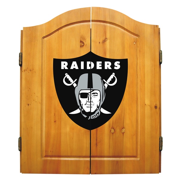 NFL Oakland Raiders Wooden Dartboard Cabinet Set