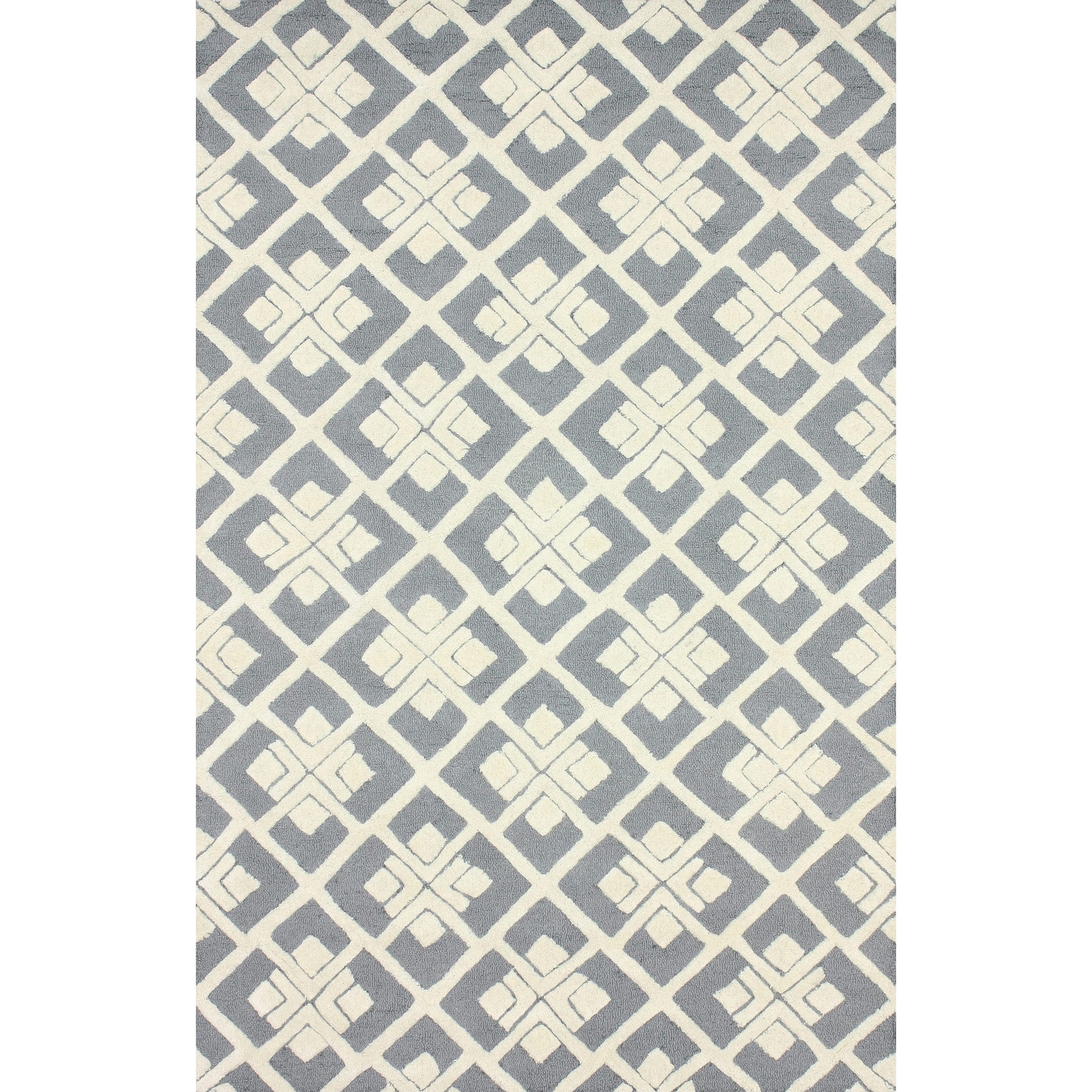 Nuloom Handmade Squares Grey New Zealand Wool Rug (76 X 96)