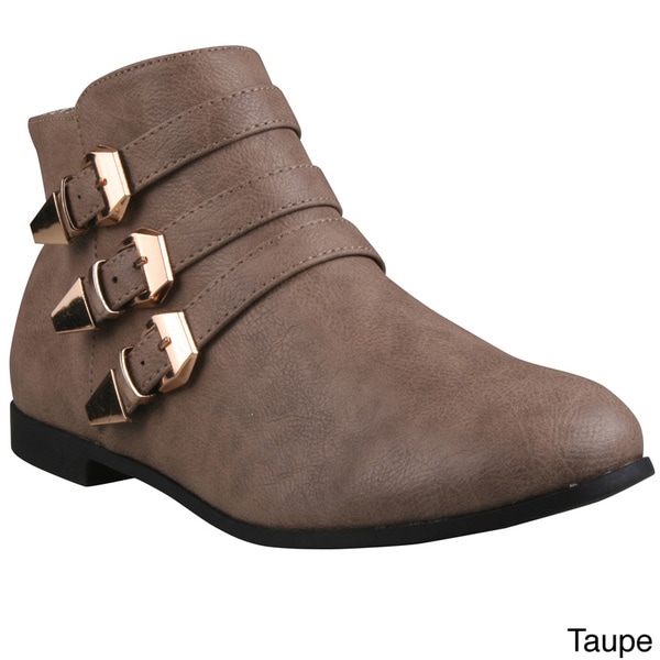 Refresh Women's 'Polly-02' Low-Heel Triple Buckled Ankle Booties. Opens flyout.
