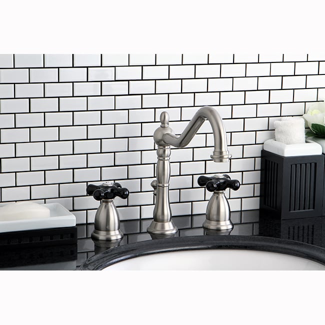 Victorian Satin Nickel And Black Widespread Bathroom Faucet