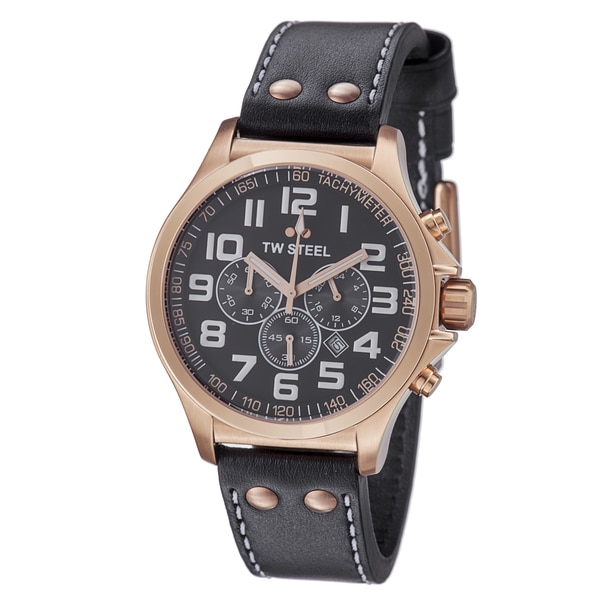 TW Steel Men's TW418 'Pilot' Black Dial Rose Goldtone Chronograph Watch TW Steel Men's More Brands Watches