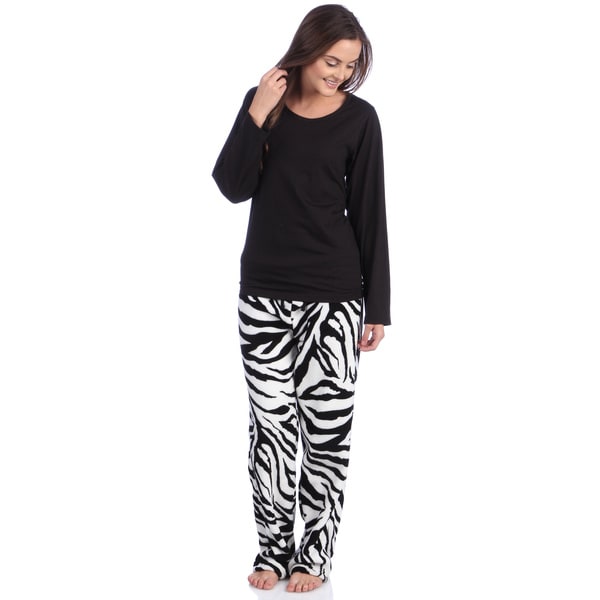 Shop Aegean Apparel Zebra Printed Plush Pajama Set - Free Shipping On ...