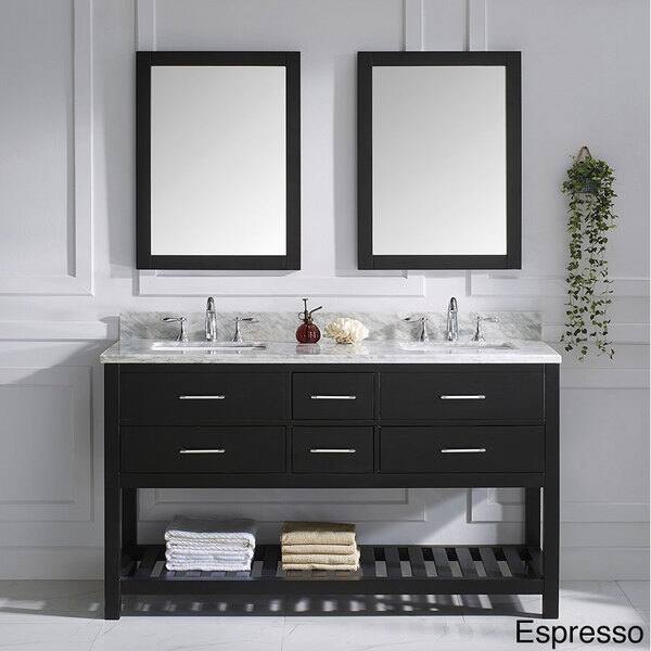 Shop Virtu Usa Caroline Estate Italian Carrara White Marble Double Sink Bathroom Vanity Overstock 8604736 Oval Cool Grey Finish Transitional