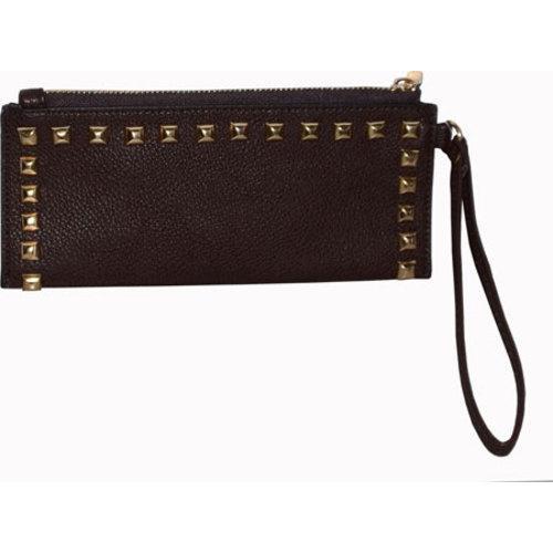 Womens Blingalicious Leatherette Clutch With Studs Q2027 Brown