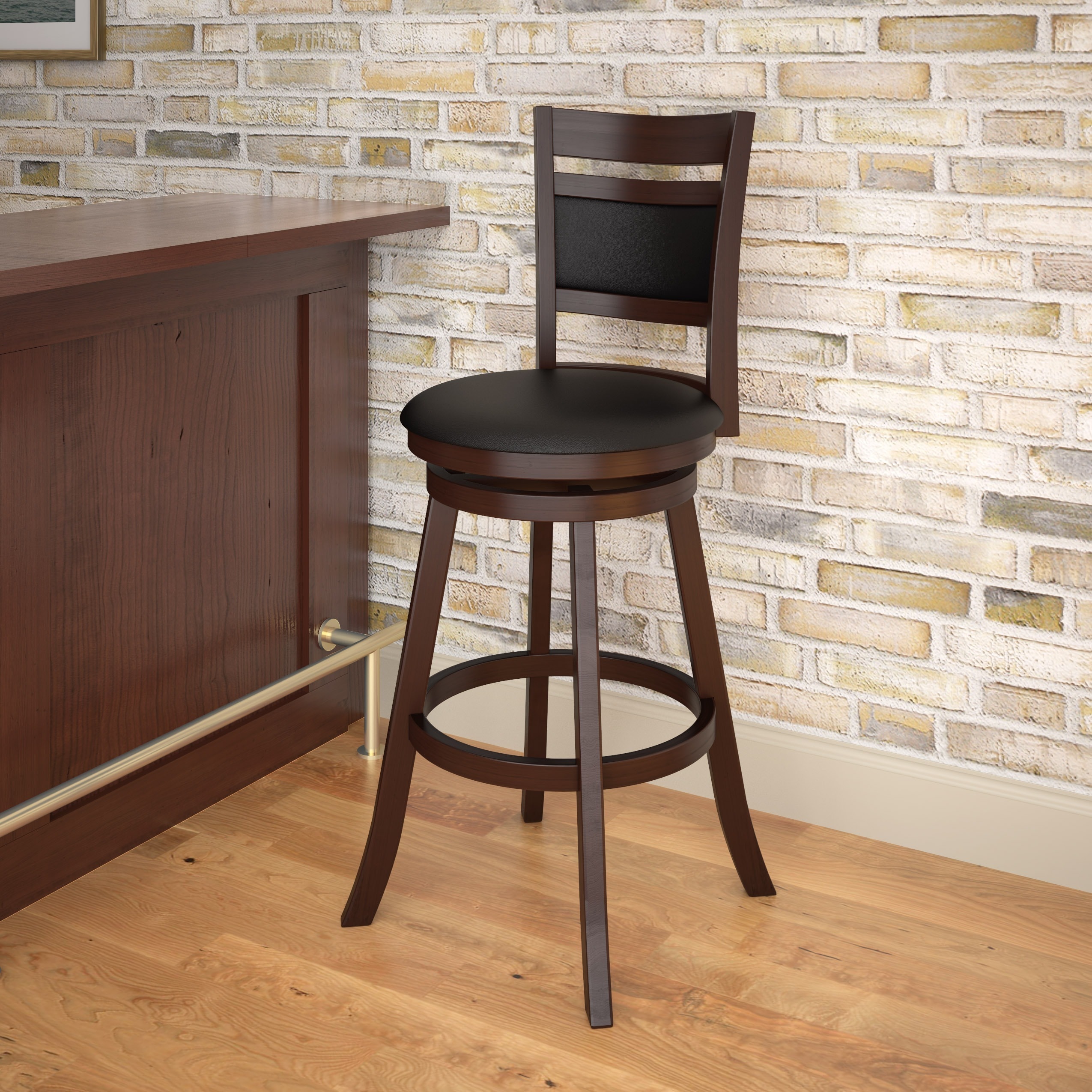 Corliving Woodgrove Espresso And Black Leatherette Wood Bar Stool