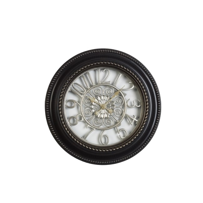 Elements 20 inch Round Antique Silver Flowers Clock