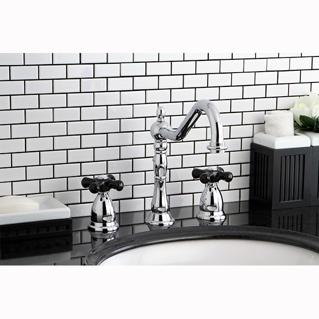 Victorian Chrome and Black Widespread Bathroom Faucet