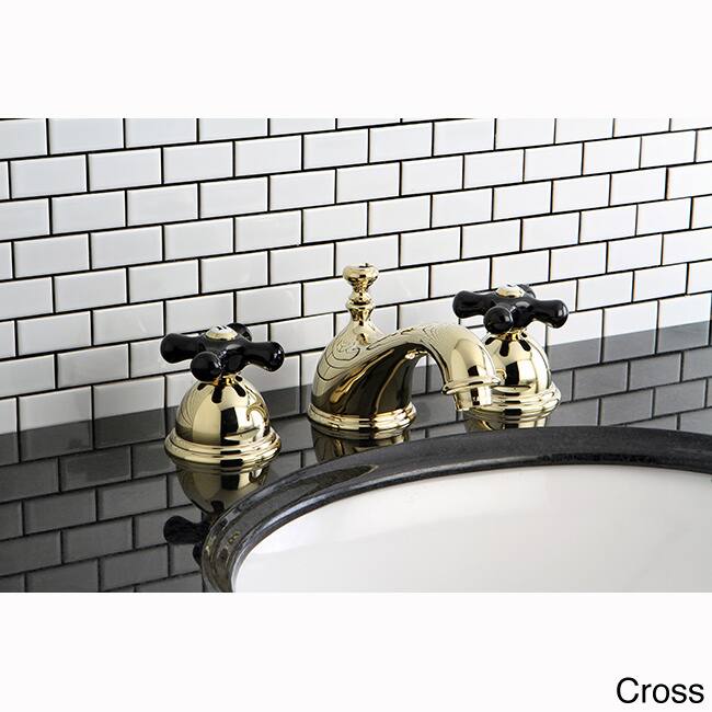 Polished Brass and Black Widespread Bathroom Faucet - Cross