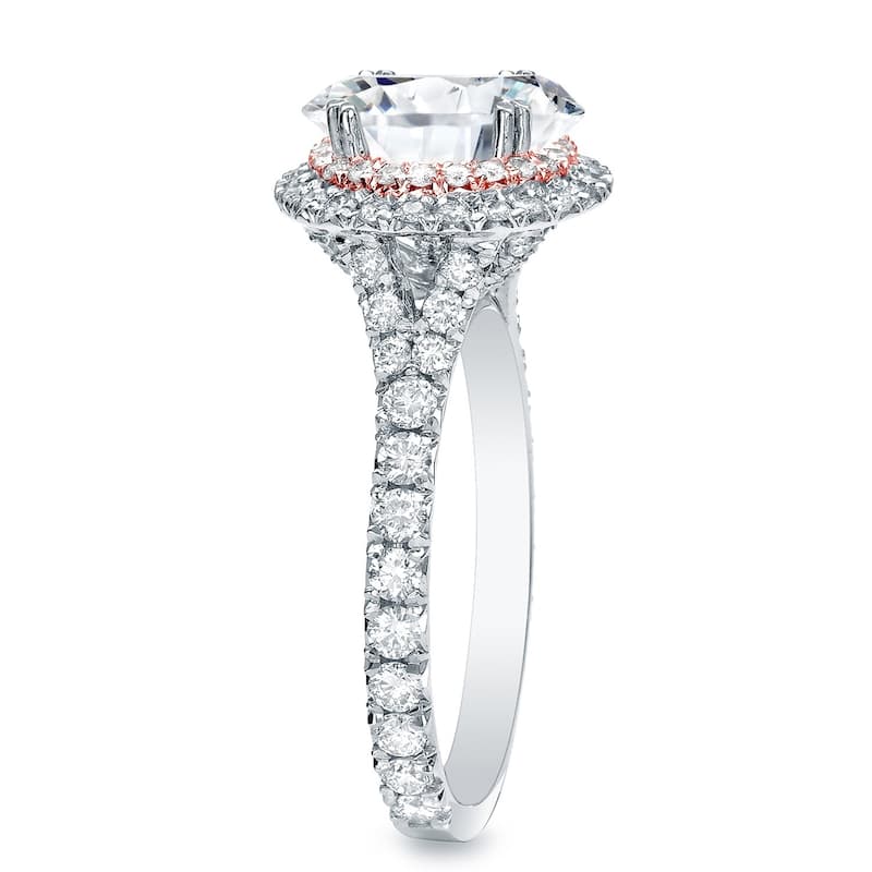 Auriya 14k Gold 2ctw Double Halo Diamond Engagement Ring 14k Two-Tone Gold Certified