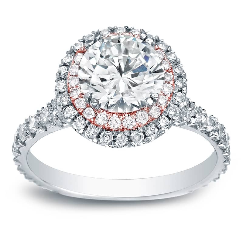 Auriya 14k Gold 2ctw Double Halo Diamond Engagement Ring 14k Two-Tone Gold Certified - 5.5