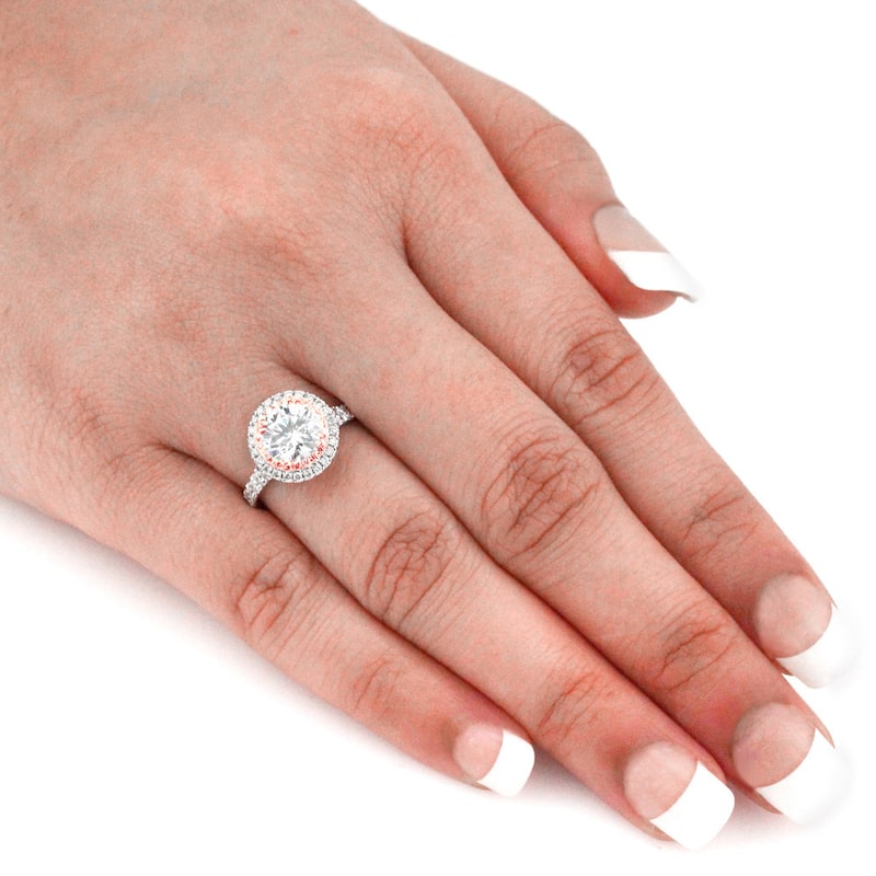 Auriya 14k Gold 2ctw Double Halo Diamond Engagement Ring 14k Two-Tone Gold Certified