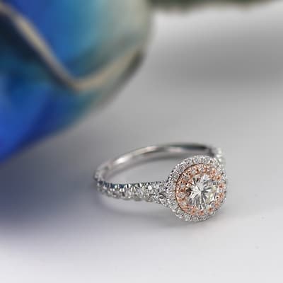 Auriya 14k Gold 2ctw Double Halo Diamond Engagement Ring 14k Two-Tone Gold Certified