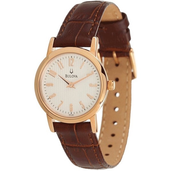 Bulova Women's 97L121 Brown Calf Skin Quartz Watch with White Dial Bulova Women's Bulova Watches