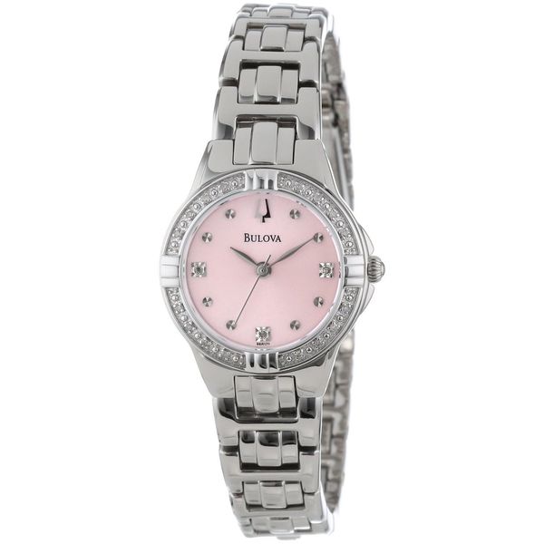Shop Bulova Women's 96R171 Diamond Silvertone Bracelet Pink Dial Watch ...