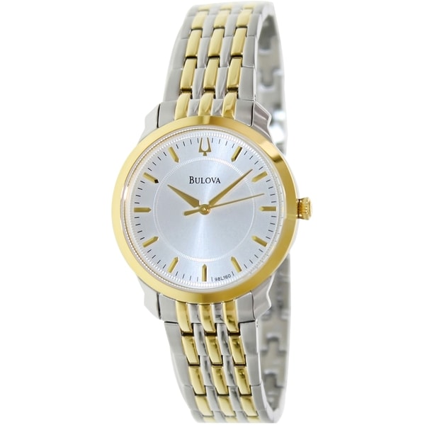 Bulova Women's Thin Two Tone Bracelet Silvertone Dial Watch Bulova Women's Bulova Watches