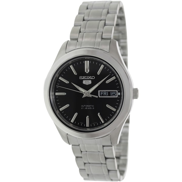 Seiko Mens Silver Stainless Steel Automatic Watch with Black Dial
