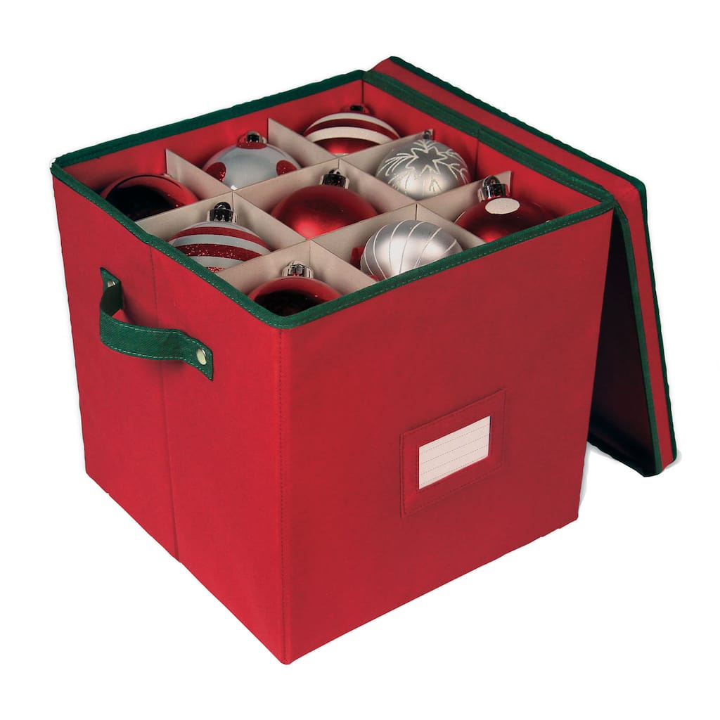 Holiday Red 64-cell Ornament Storage Box with Removable Lid