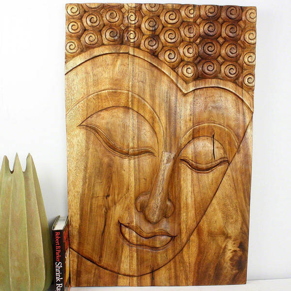 Haussmann Handmade Wood Buddha Panel Serene 24 in x 36 H Walnut Oil