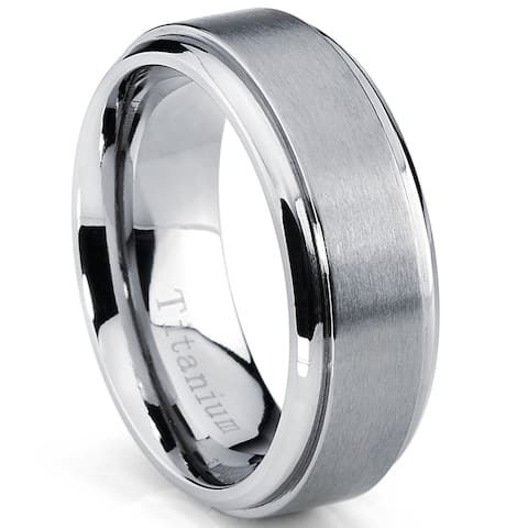 Oliveti Men's Beveled Edge Brushed Titanium Comfort Fit Band (8 mm)