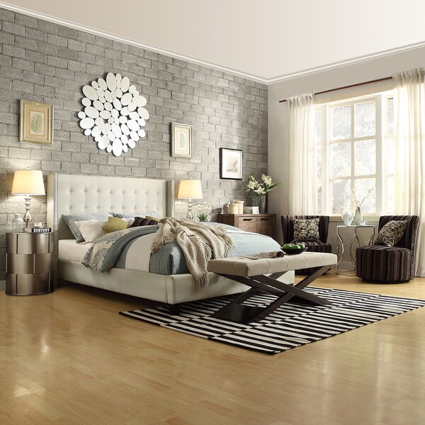 INSPIRE Q Marion Cream Linen Nailhead Wingback Upholstered King-sized Bed