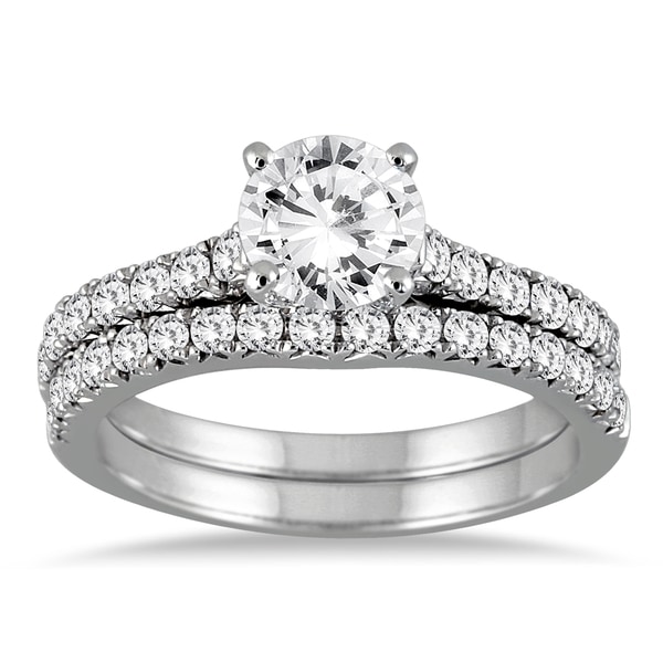 Shop 14k White Gold 1 3/8ct TDW Round Diamond Bridal Set - On Sale ...