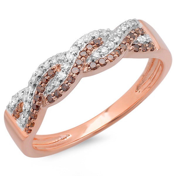 14k Rose Gold Red and White Diamond Braided Twist Ring (H I, I1 I2)