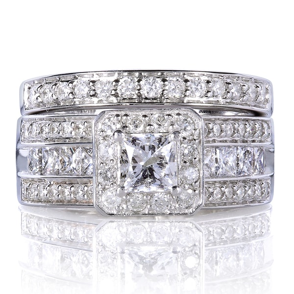 Annello by Kobelli 14k Gold 1 5/8ct TDW Princess-cut Halo Diamond Bridal Set