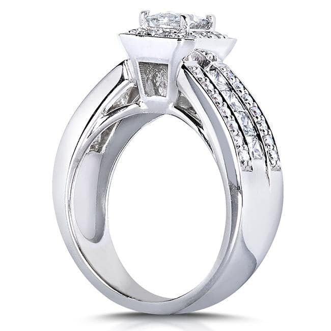 Kobelli 1.6 Carat Natural Diamond 14k Solid Gold Princess-cut Halo Multi-Row Half Eternity Francis Bridal Set