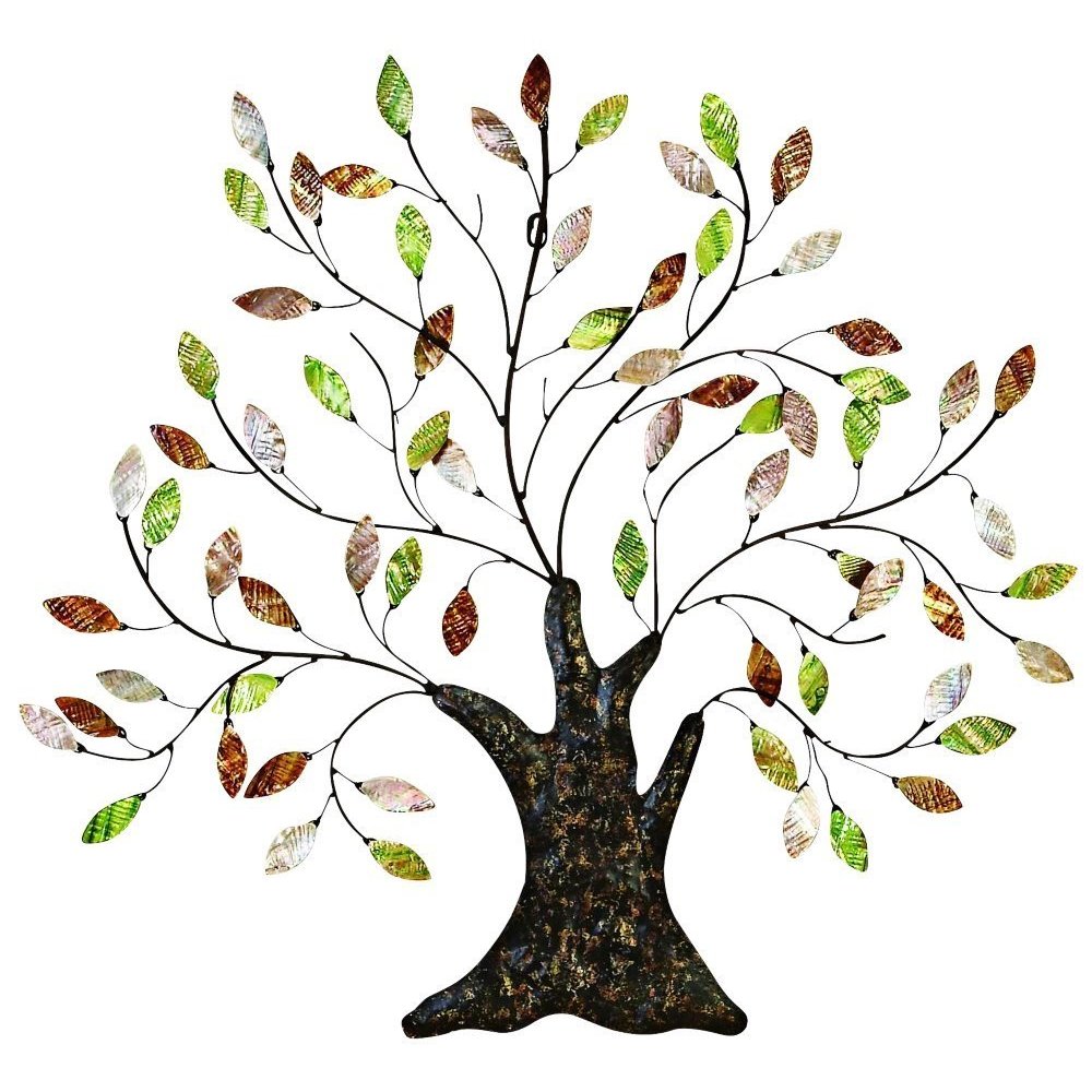 Metal/ Shell Tree With Leaves Wall Decor