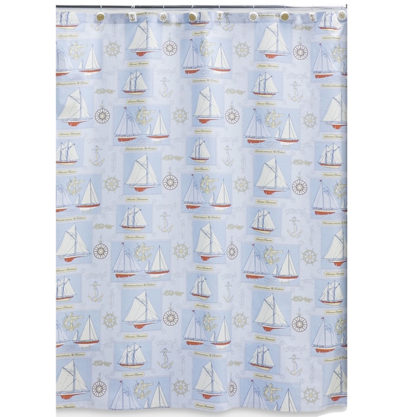 Sailing Cotton Shower Curtain and Hook Set Shower Curtains