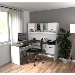 Bestar Innova L-shaped Desk (White/Antigua)