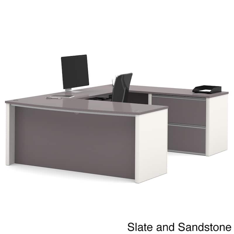 Bestar Connexion U-shaped Workstation Desk Kit - Slate & Sandstone 