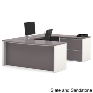 Bestar Connexion U-shaped Workstation Desk Kit (Slate and Sandstone)