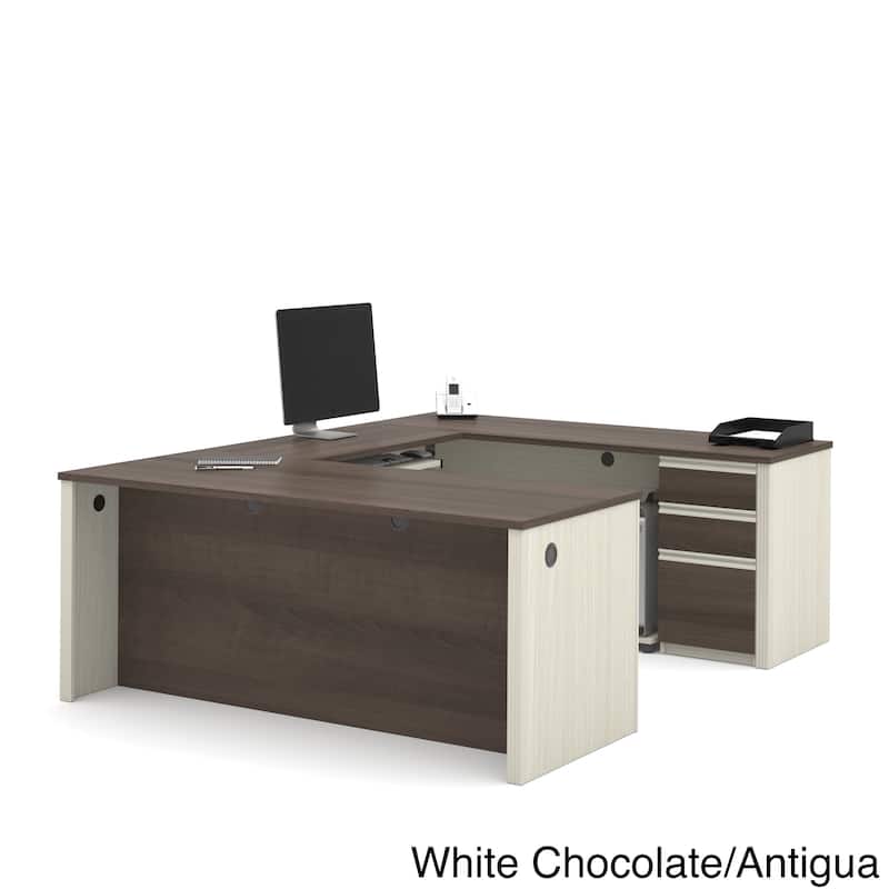 Bestar Prestige U-shaped Workstation Desk Kit - White Chocolate & Antigua