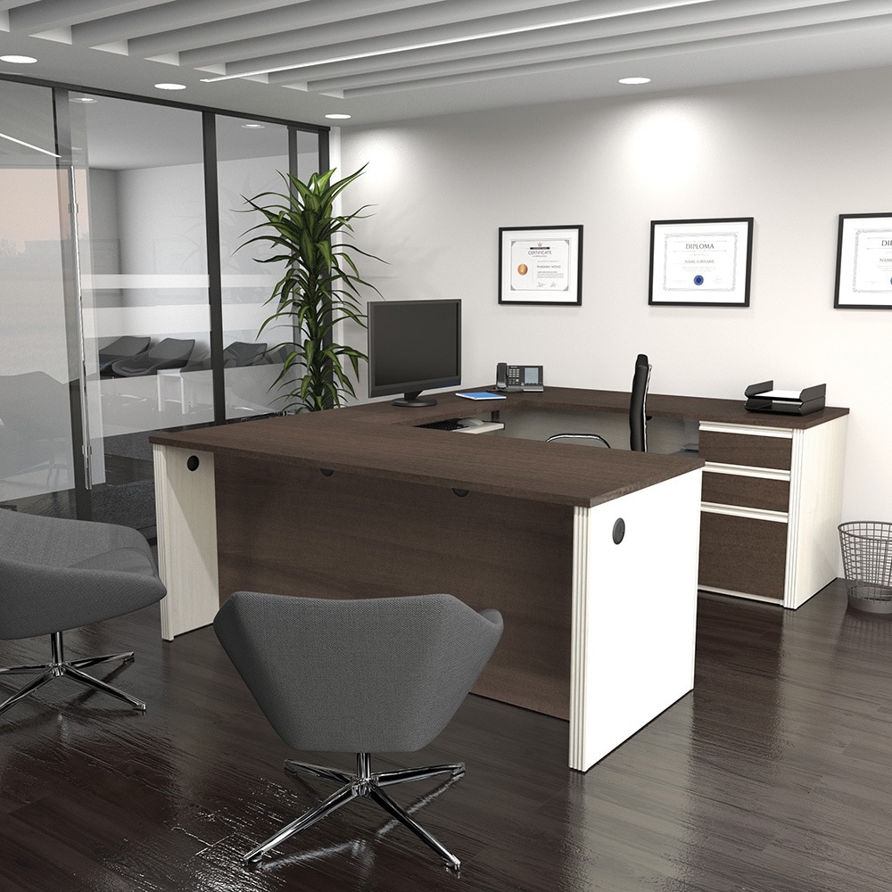 Bestar Prestige U-shaped Workstation Desk Kit (Bark Gray and Slate)